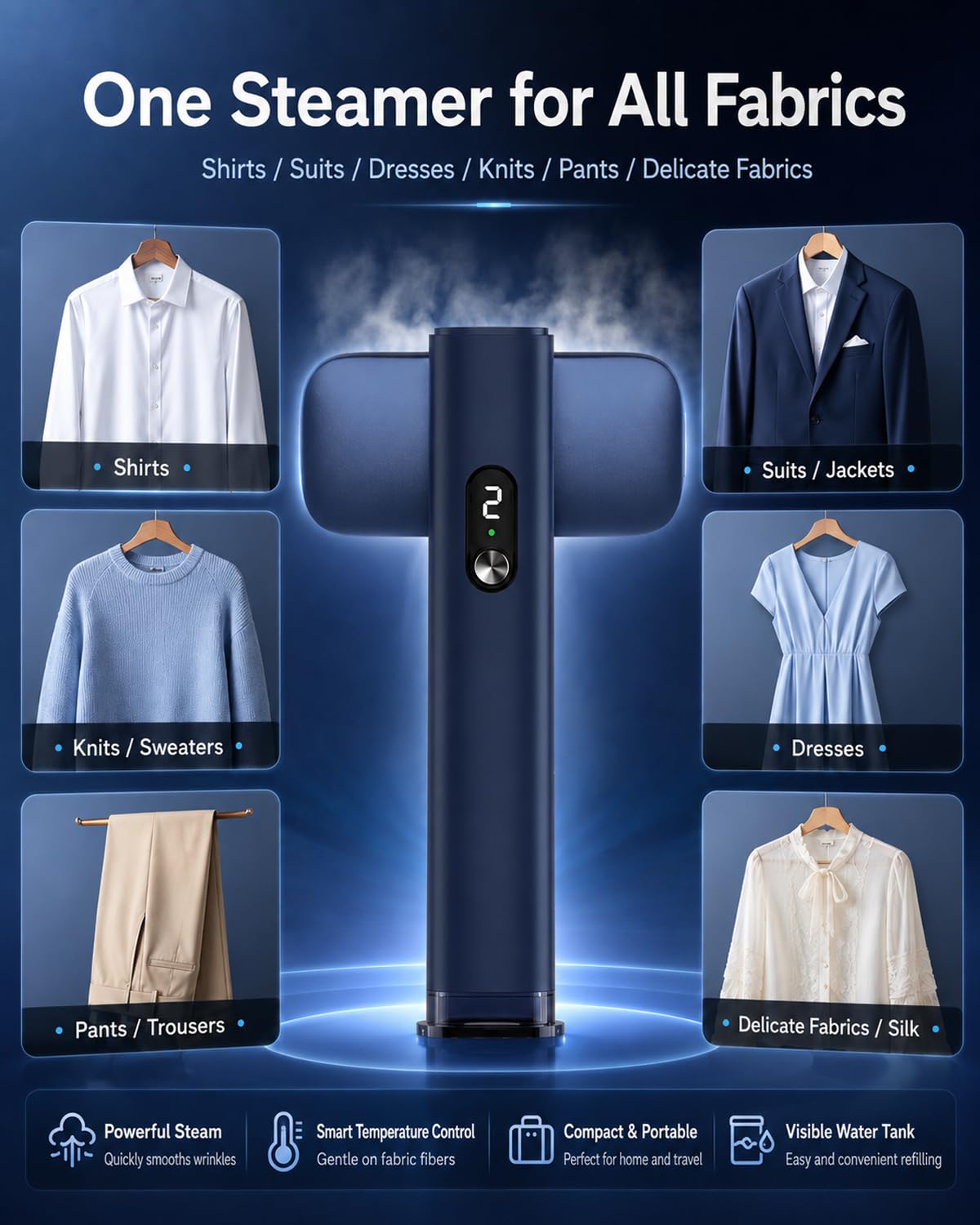 G5 Pro – Défroisseur vapeur intelligent pour vêtements – Adaptation de la tension mondiale (100-240 V), 1200 W de la taille de la paume et léger (0,5 kg), double modes de vapeur, anti-plis, arrêt