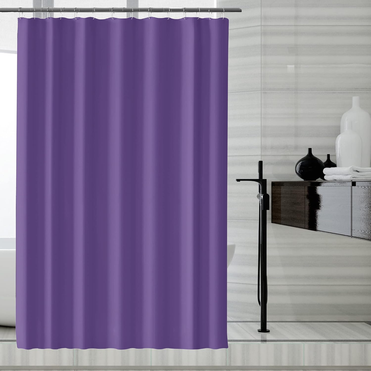LLSCL Purple Fabric Shower Curtain Liner with Bottom
