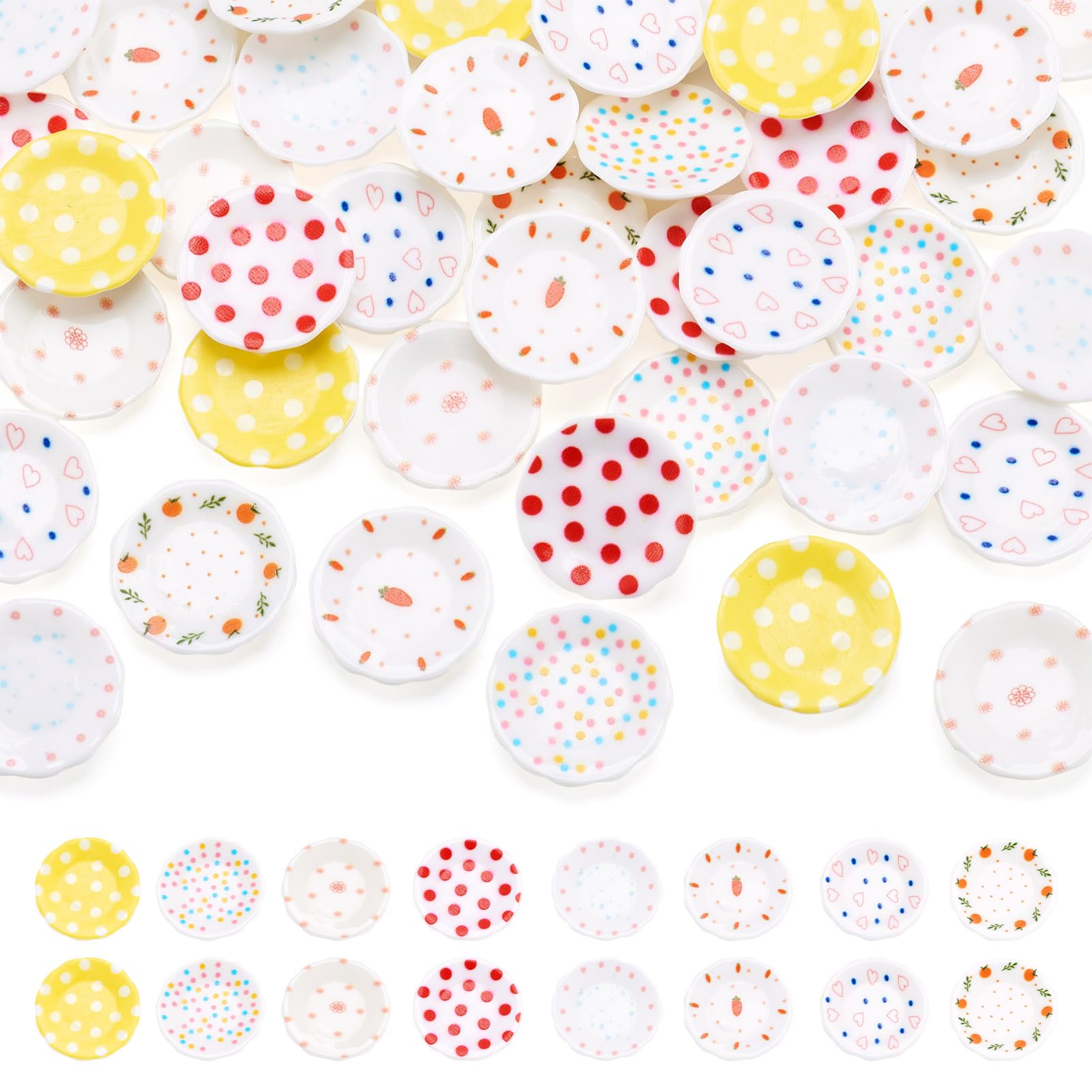 Beadthoven 40pcs Mini Plastic Plates Miniature Dollhouse Plates Mixed Color Tableware Kitchen Dollhouse Accessories Cute Dish Models for Micro
