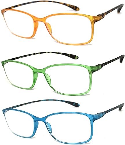 Miniatura 3 de Gafas de lectura rectangulares para hombre y mujer, con montura delgada colorida (3 pares, negronaranjaverde, +2.00)