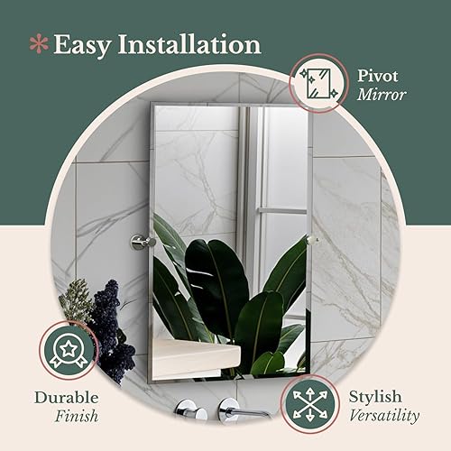 Miniatura 5 de Hamilton Hills - Espejo pivotante ovalado grande con anclajes de pared de cromo pulido - Espejo de pared ajustable con respaldo, movible e