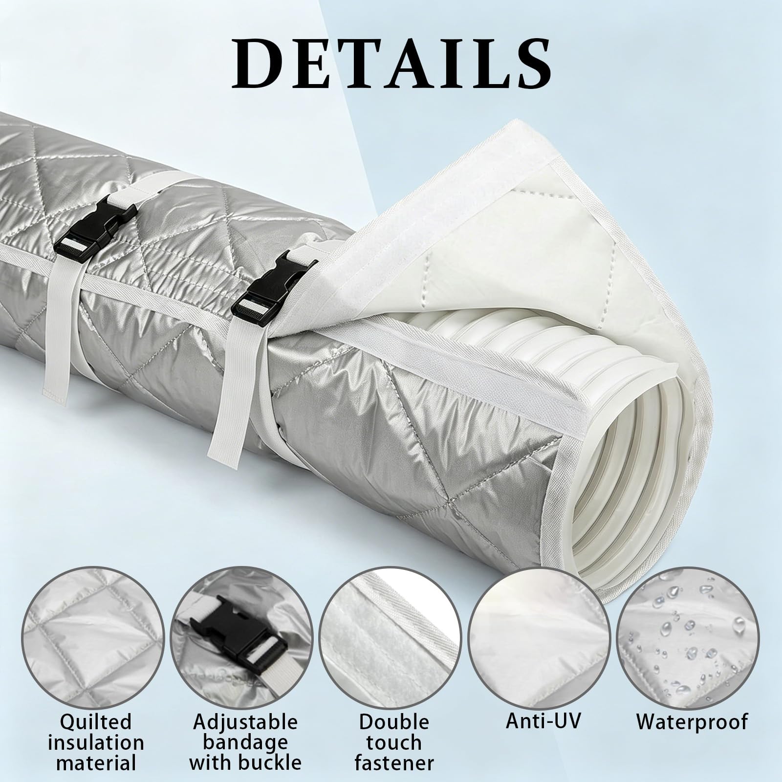 Lot de 2 couvercles de tuyau pour climatiseurs portables - Isolation de tuyau de climatisation - Tuyau d'évacuation d'air