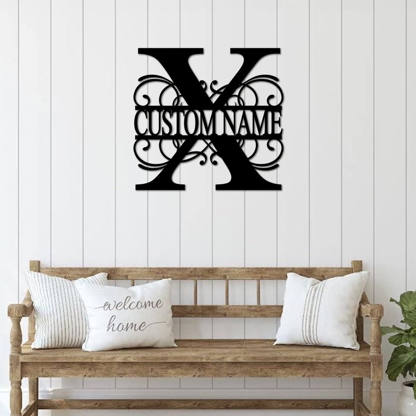 Letrero de metal con monograma X personalizado con apellido, letreros de metal personalizados para galería del hogar, decoración de pared, letrero de metal personalizado con nombre de la familia,