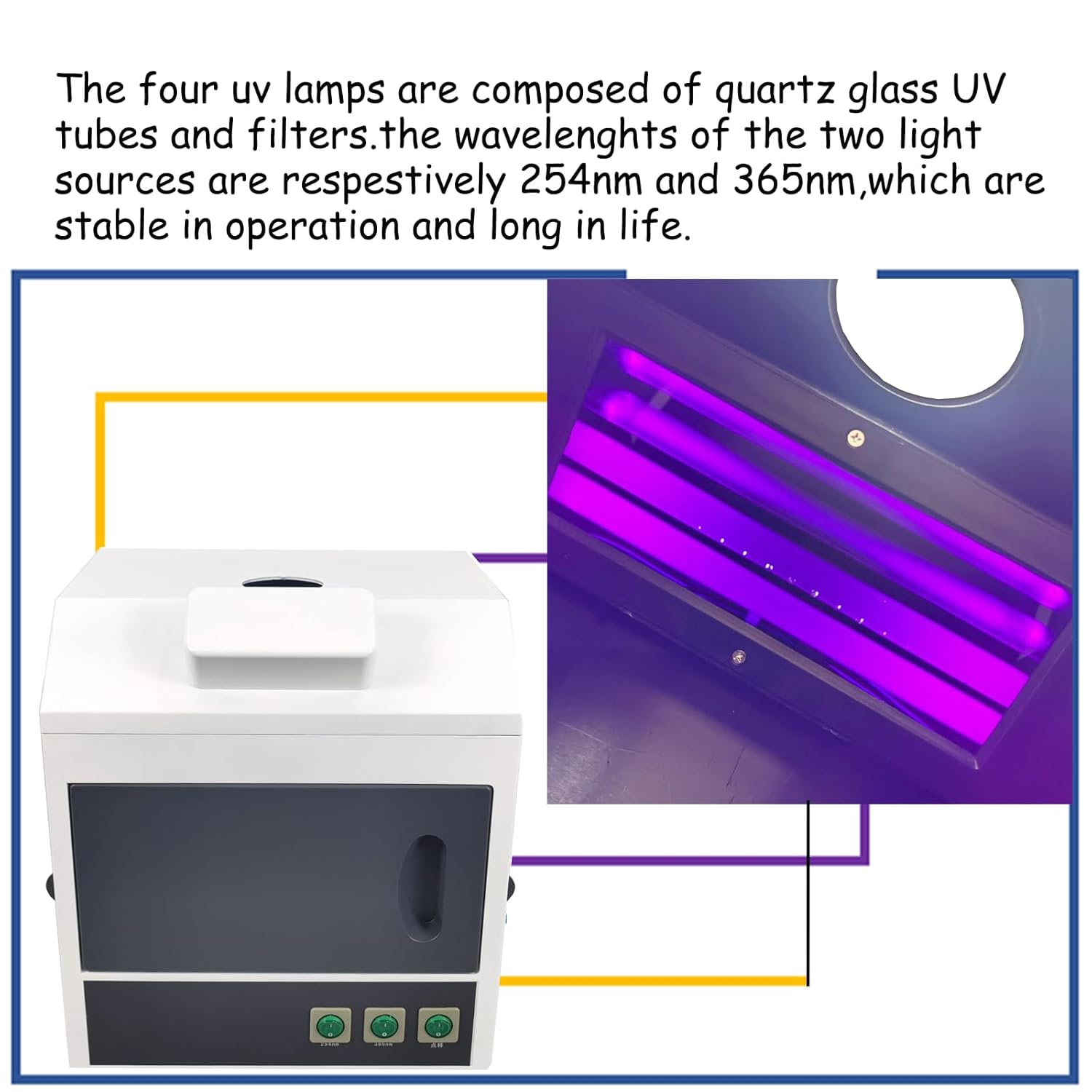 110V UV Ultraviolet Analyzer Three - use Dark Box Type Ultraviolet Analyzer 254nm and 365nm Wavelength Lab Ultraviolet Analysis Tester Fluorescence Detector