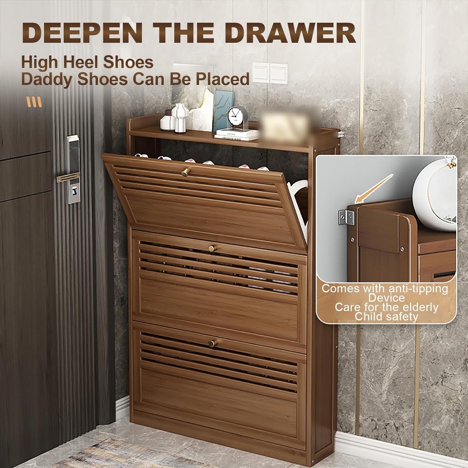 Freestanding Shoe Rack Storage Organizer with Flip Door Modern Shoe Storage Cabinet Shoe Storage Cupboard Organizer Unit Narrow Shoe Rack for Entryway Bedroom Living Room Apartment. ( Color : Three do