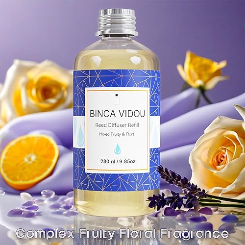 Miniatura 2 de binca vidou Recambio de aceite difusor de cañas, mezcla afrutada y floral, incluye 6 varillas para difusión, juego de regalo difusor de varillas