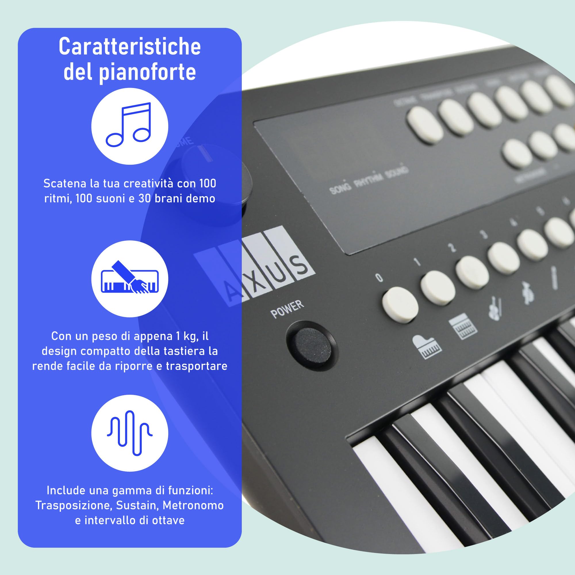 Axus 37 Mini Tastiera Portatile In Midnight Black - Divertente Pianoforte Elettrico Per Principianti, Usb-C O Alimentazione A Batteria