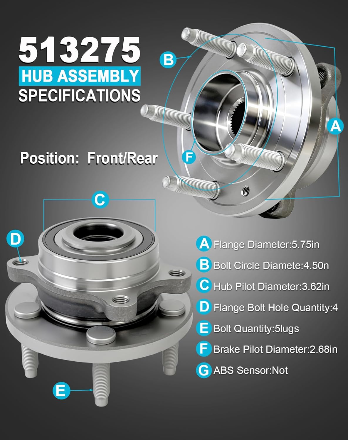 2 Pcs 513275 Rear/Front Wheel Bearing Hub Assembly for Ford Flex Taurus 10-19 Edge 11-14, Special Service Police Sedan 14 16-18, Police Interceptor Sedan 13-19, for Lincoln MKT MKX MKS 09-16, 5 Lugs