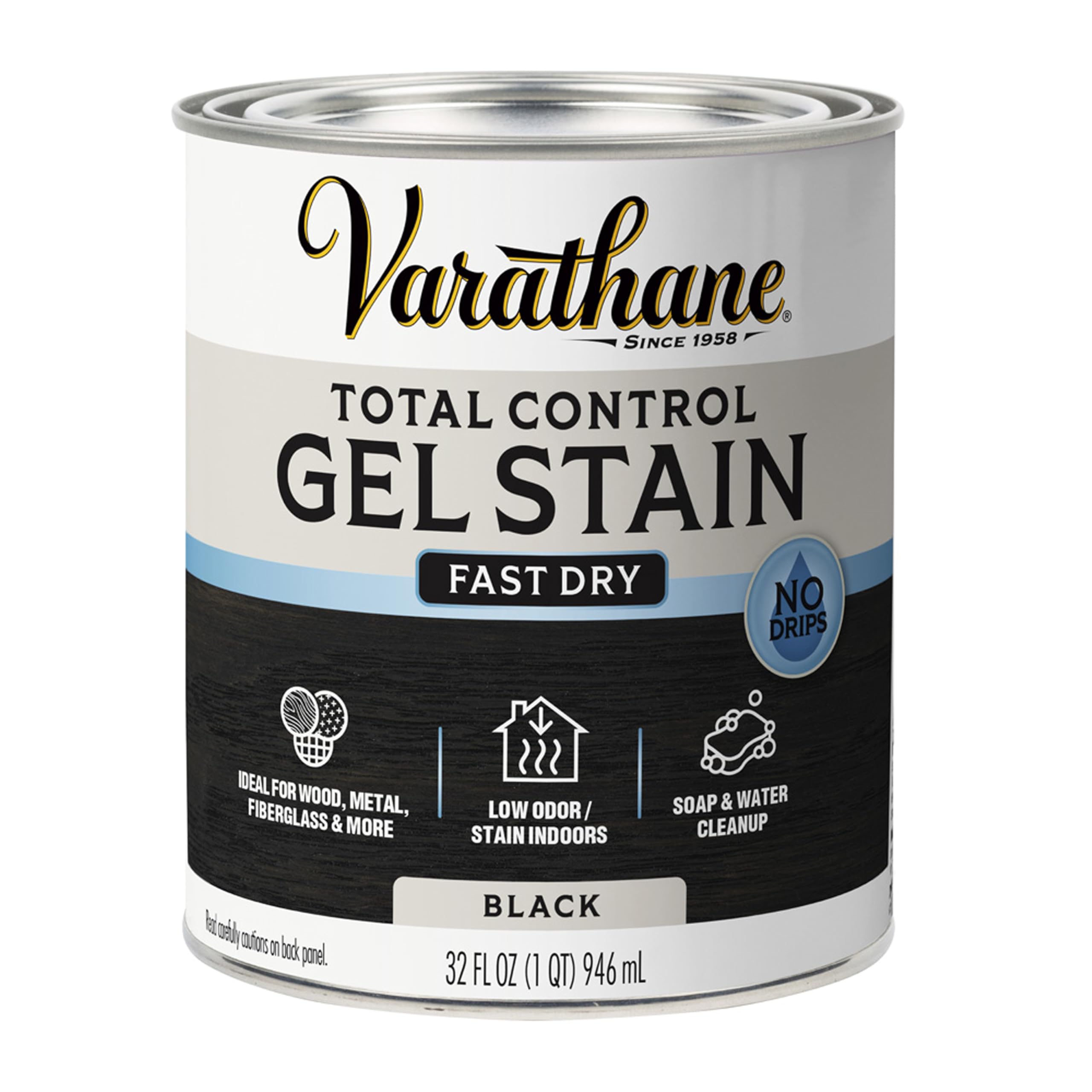Varathane Total Control Gel Stain | Low Odor Water-Based Formula | Thick Gel Formula for Vertical Surfaces | Ideal for Wood, Metal & Fiberglass |
