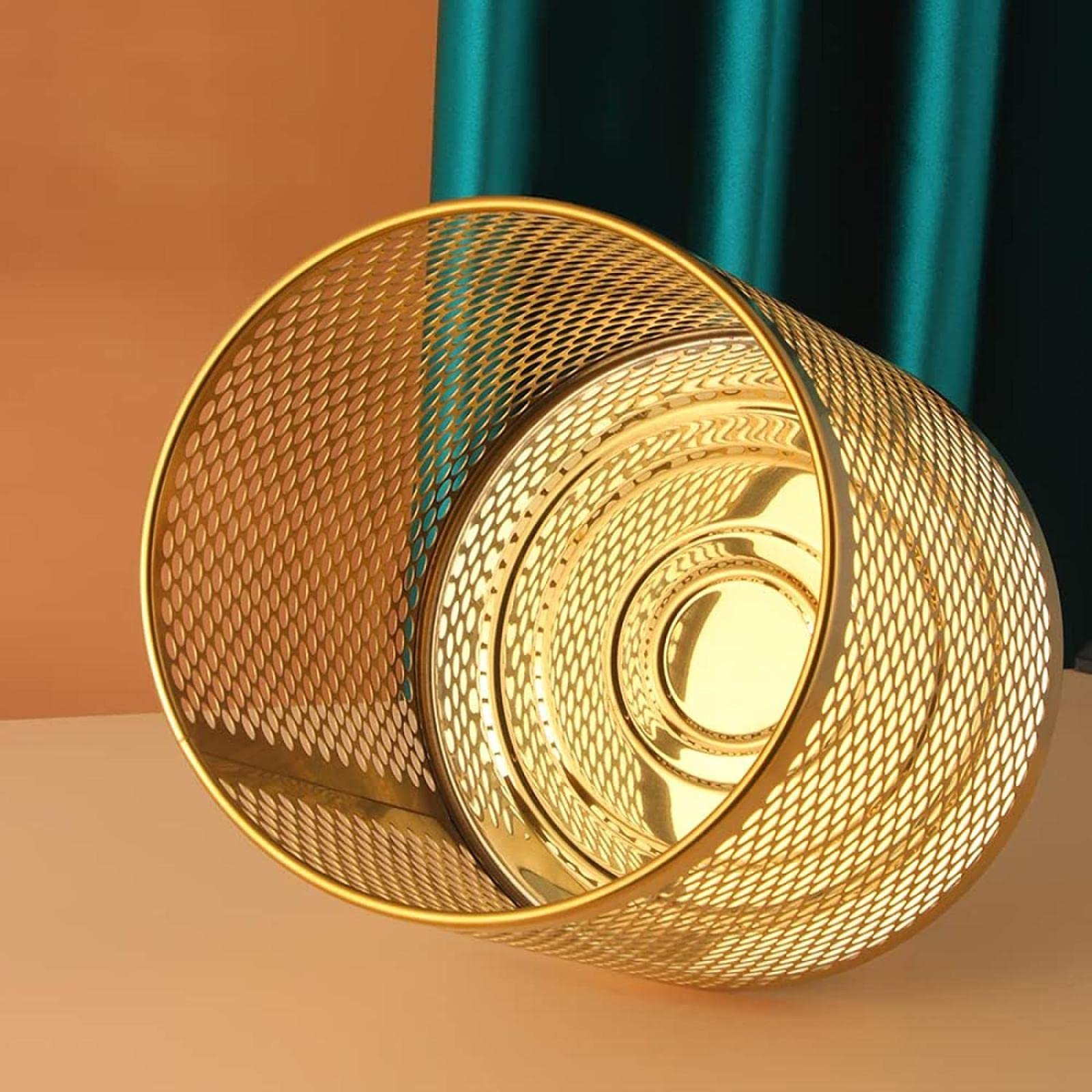 Corbeille à papier en maille métallique pour salle de bain, cuisine, bureau à domicile, dortoir, 28,5 x 22 cm - Doré