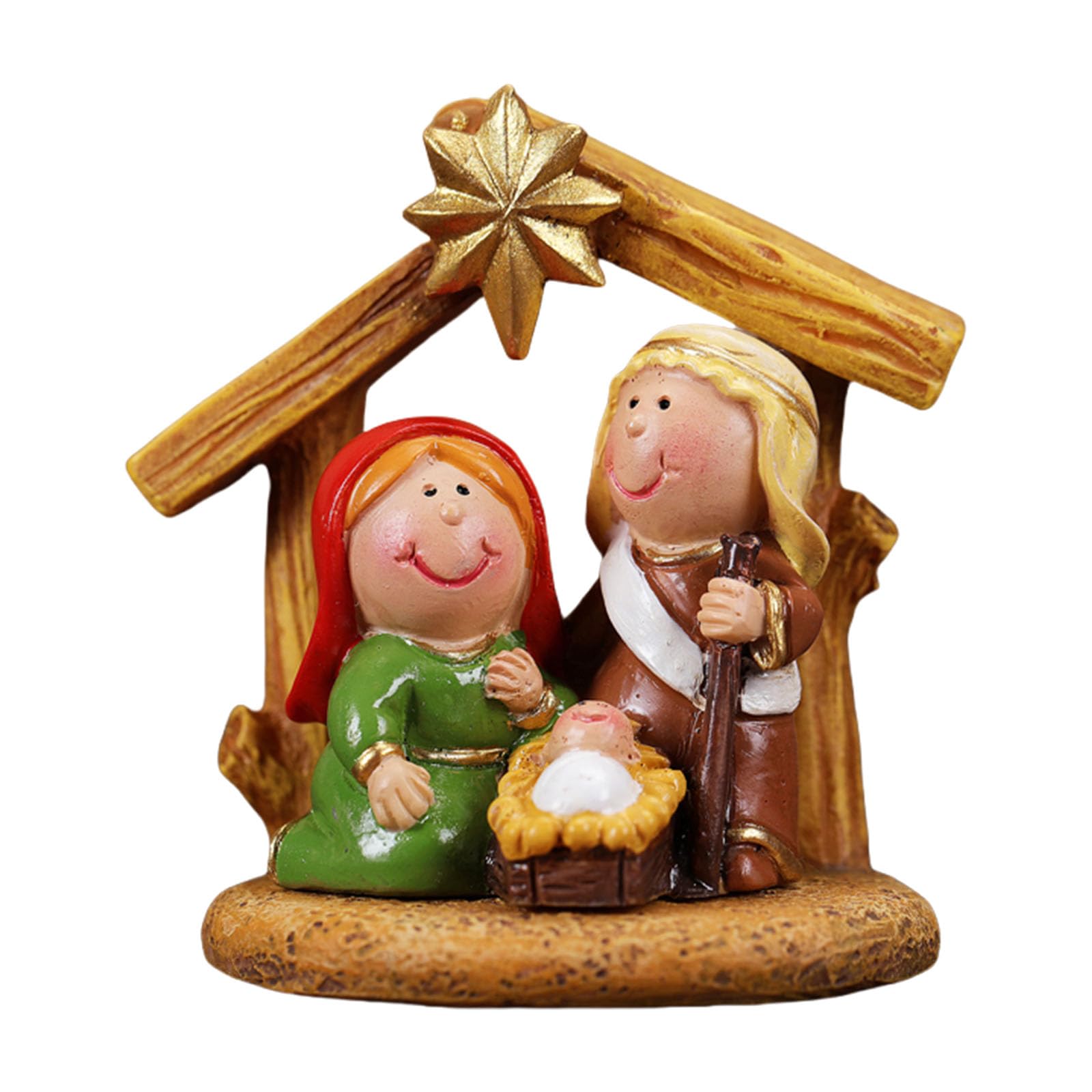 Snorvixre Cartoon Nativity Scene Resins Miniature Figurines Christmas Table Manger Ornament Decors for Festives Display Nativity Collectible Ornament