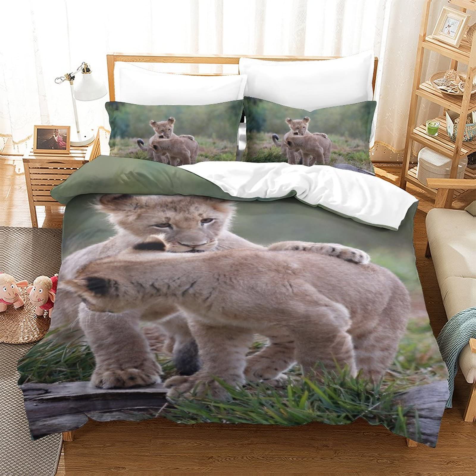 Housse de couette lion 3D 135x200 parure de lit imprimée toutes saisons