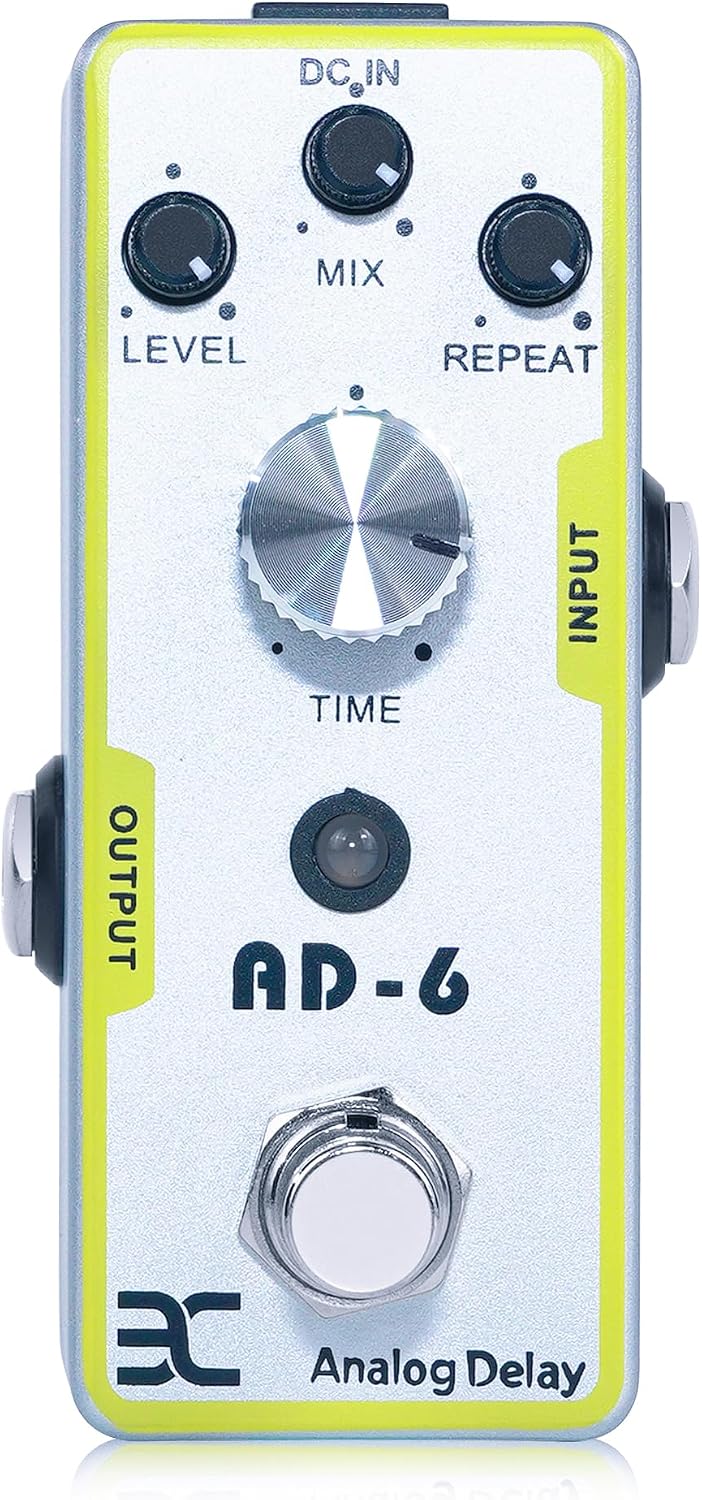EX Analogy Delay Pedal, Mini Guitar Effect Pedal Delay, Warm Tape Echo Effect, 30–340ms Delay Time, True Bypass, Compact Portable Design, Silver