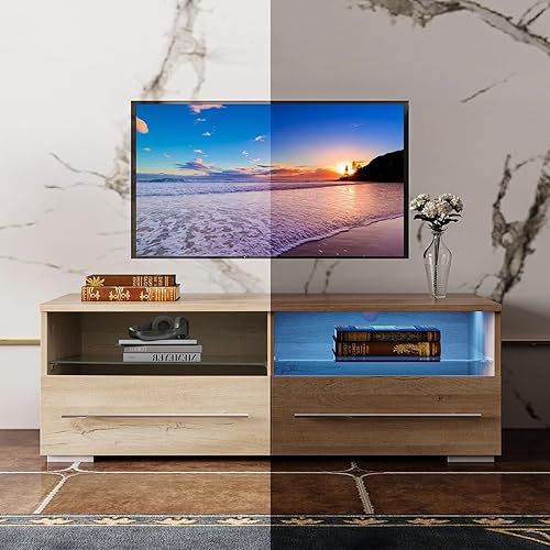 Miniatura 4 de Airdown Soporte de TV de madera con luces LED para televisores de hasta 43 pulgadas, gabinete de consola de TV de 39 pulgadas con almacenamiento,