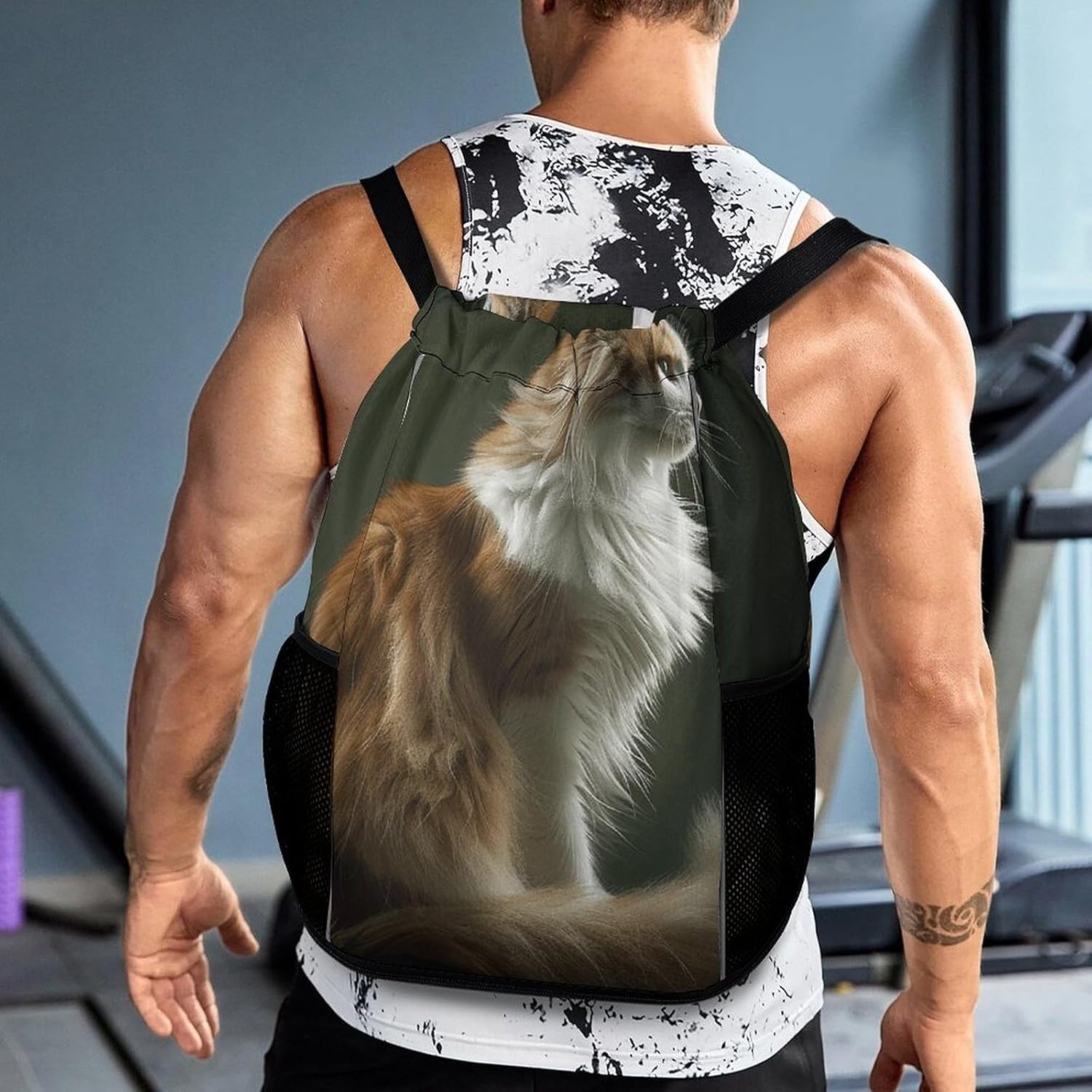 Sports Drawstring Backpack Orange And White Cat Lightweight Backpack Dry And Wet Separation Large Capacity