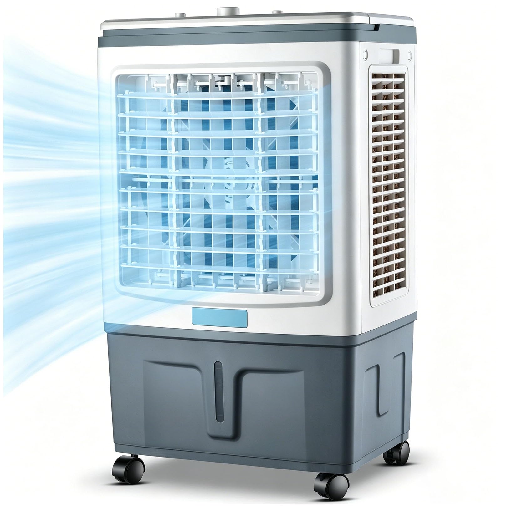 Air Cooler Fan Portable, 30L Water Tank, 1758 CFM Triple-Side Cooling, 120° Oscillation, 360° Casters, 3 Fan Speeds, Windowless, 100W, for Home Office & Garage