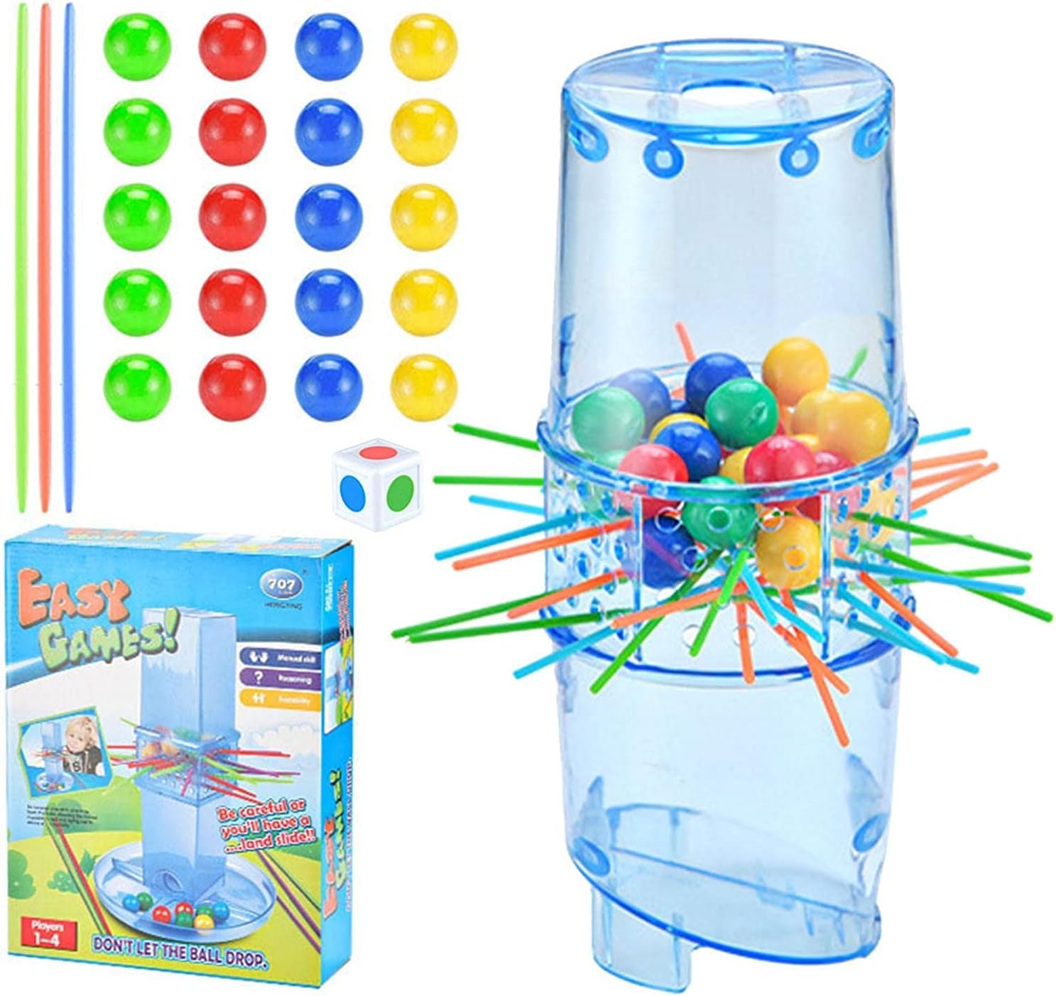 Stick Pull Game, Stick Games for Kids with Beads, Sticks, and Game Unit, Easy to Learn Stick Pull Game for Focus Attention and Hand Eye Coordination, Fast Fun Kerplunk for 2 to 4 Players Game