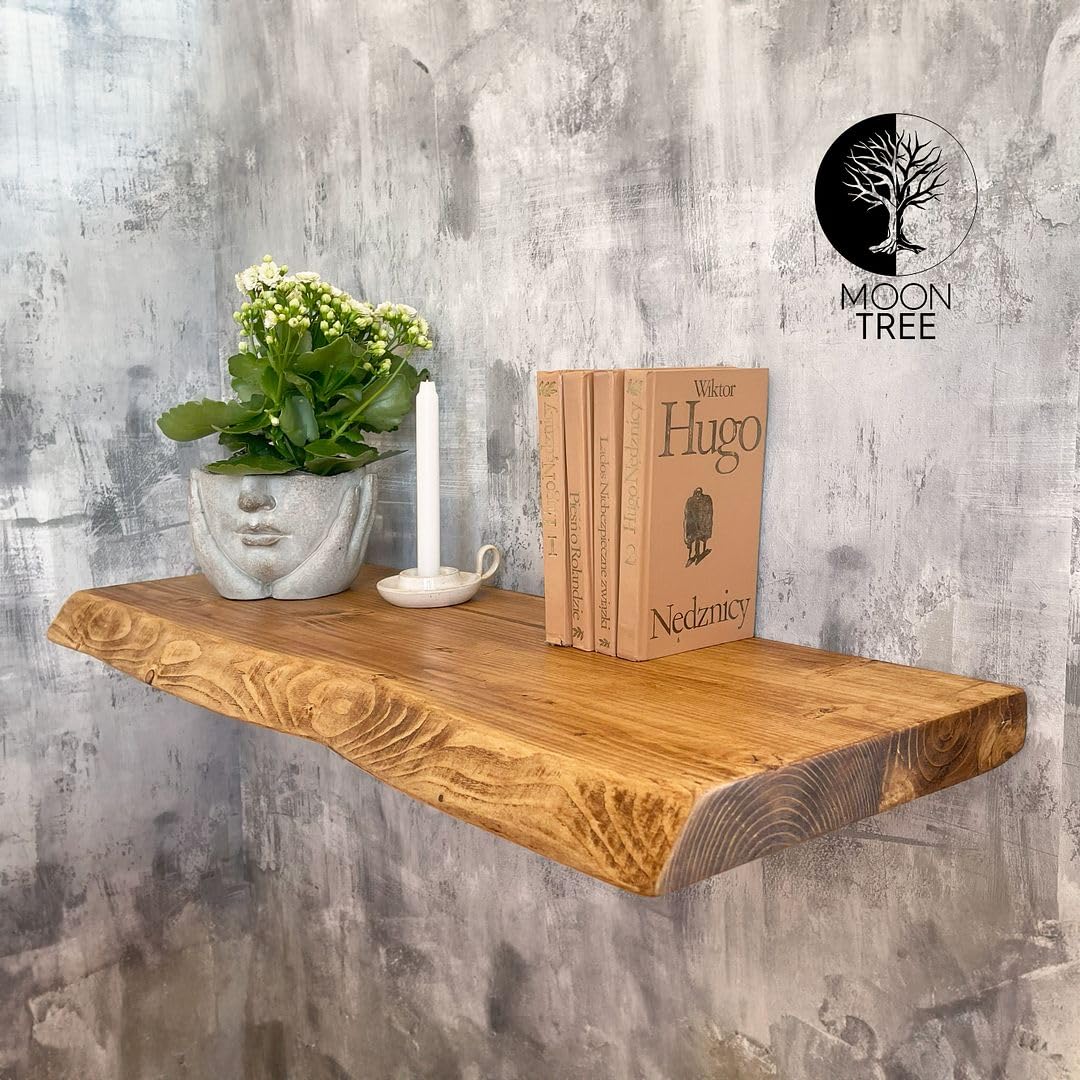 MoonTree Rustykalna półka ścienna, jaskrawa krawędź, 120 cm x 30 cm x 3,8 cm, efekt ciemnego dębu
