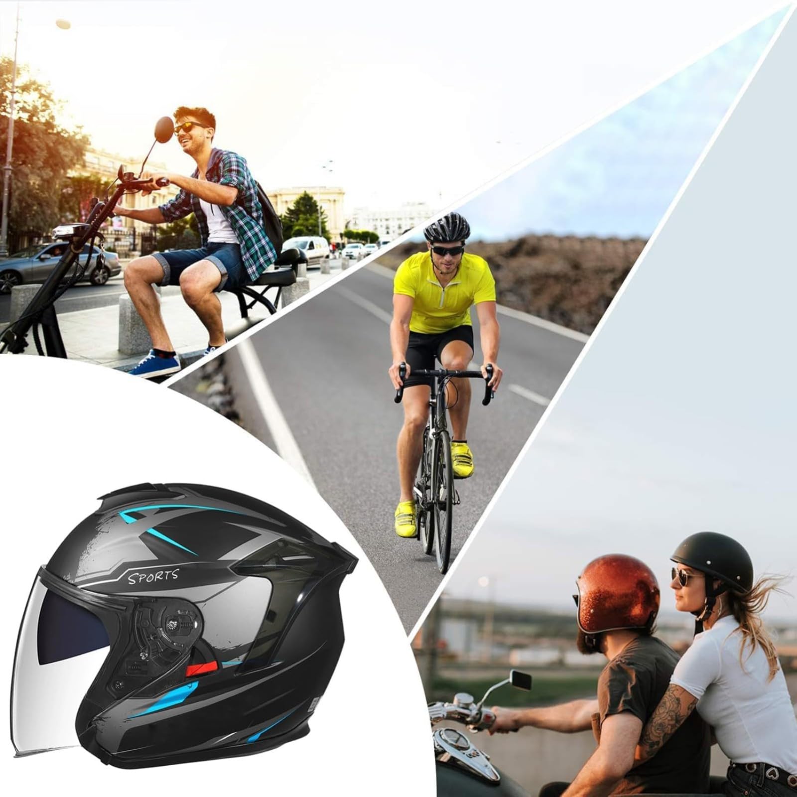 Casques Jet Vintage, Casques De Moto Rétro Ouverts Certifiés ECE/Dot, Demi-Casques De Scooter 3/4 avec Double Visière, Casques De Cyclomoteur pour Hommes Et Femmes C,4XL=67~68CM