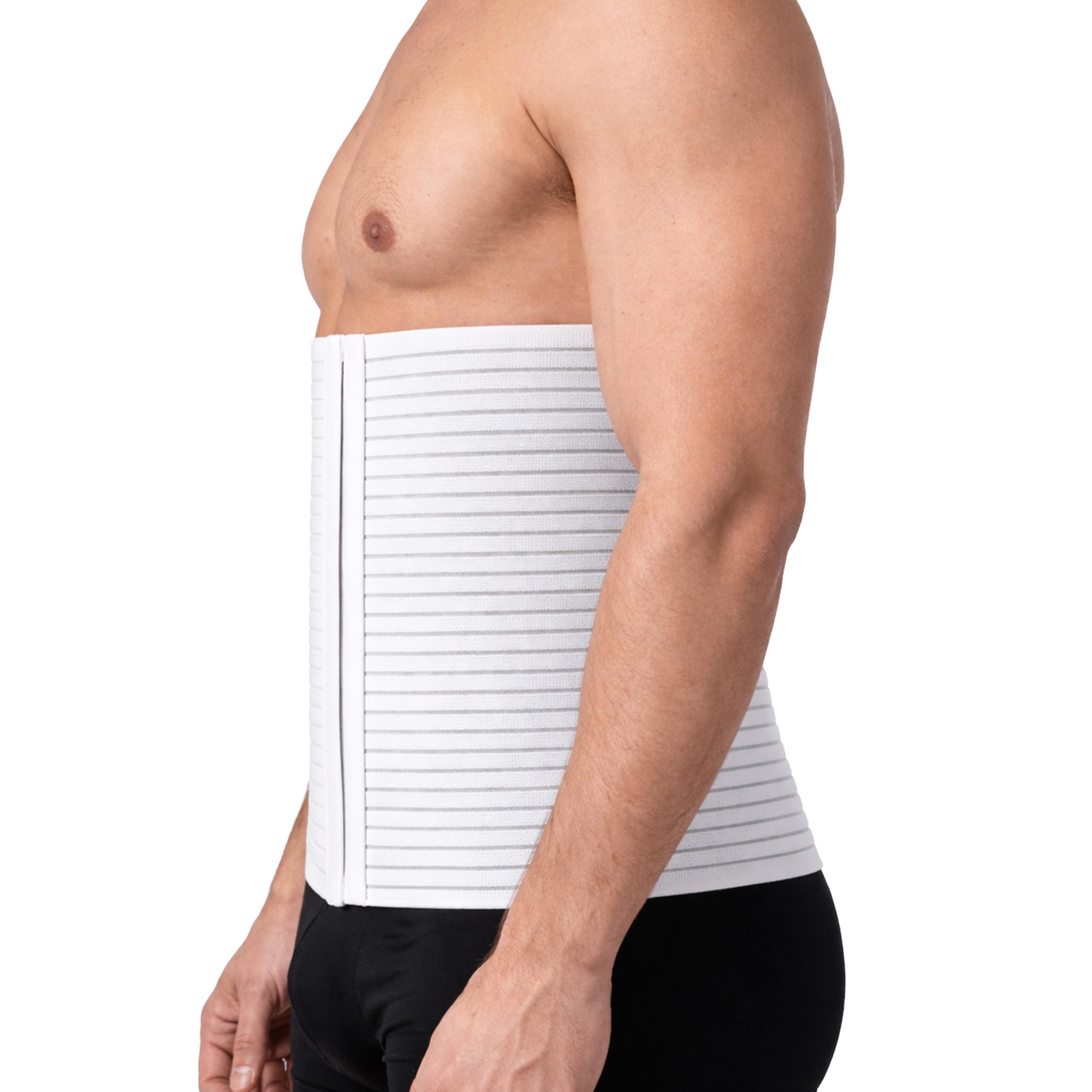 Beman 5063 - Pancera Millerighe Uomo Donna Fascia Addominale Contenitiva Post Operatoria Post Parto Elasticizzata A Strappo Altezza 27cm (M, Bianco)