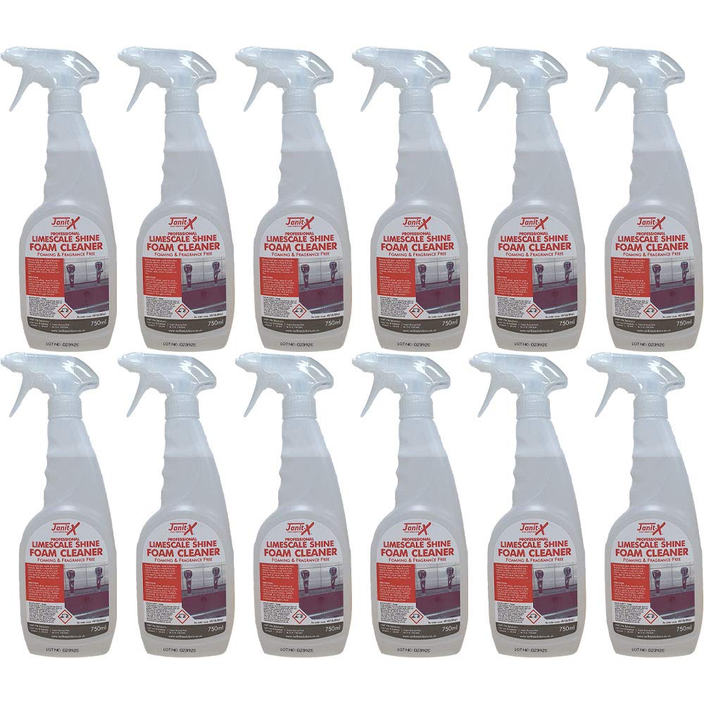 Janit-X Pro-Formula Heavy Duty Fast Acting 750ml Cleaning Products Range (Limescale Shine Foam, 12 Bottles)