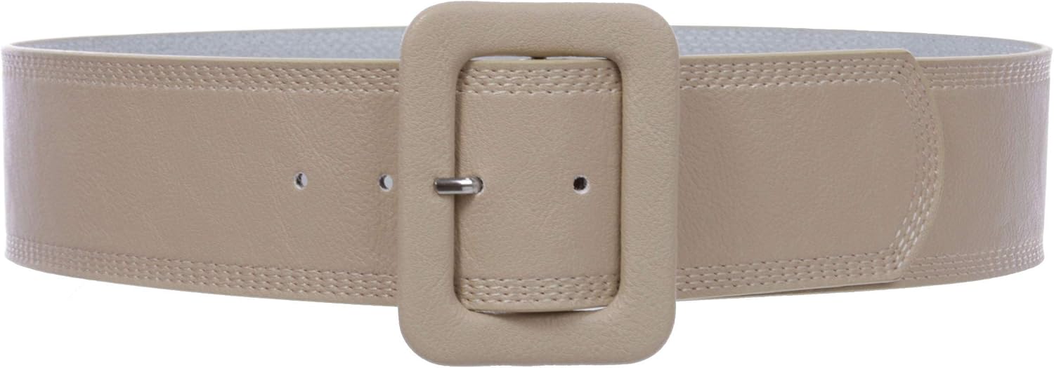 Women's 2 1/4" Wide High Waist Rectangular Stitch-edged Leather Belt