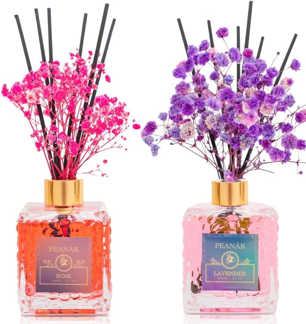 Reed Diffuser Set of 2- Rose & Lavender Fragrance Bundle 6.7oz(200ml) Long Lasting Scents for Home & Office, Living Room & Bathroom Shelf Decor