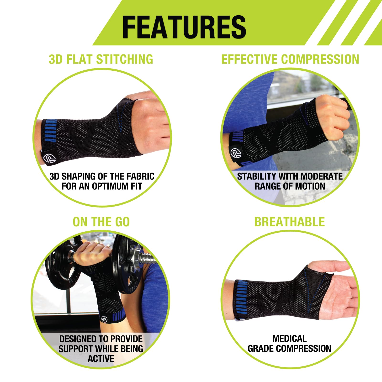 Pro-Tec Athletics 3D Flat Wrist Support, Wrist Brace, Compression Wraps, Pain Relief, Adjustable, Men & Women, Carpal Tunnel Pain Relief, Easy to Use, Working Out