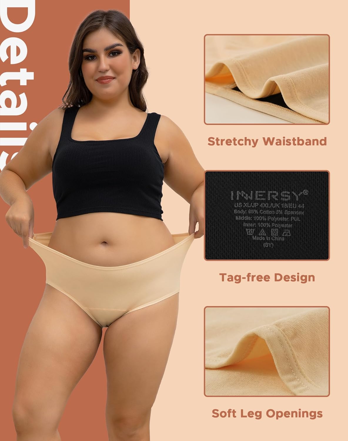 INNERSY Women's Plus Size Period Underwear Heavy Flow Cotton Leak-proof Menstrual Absorbency Panties 3-Pack - Image 2