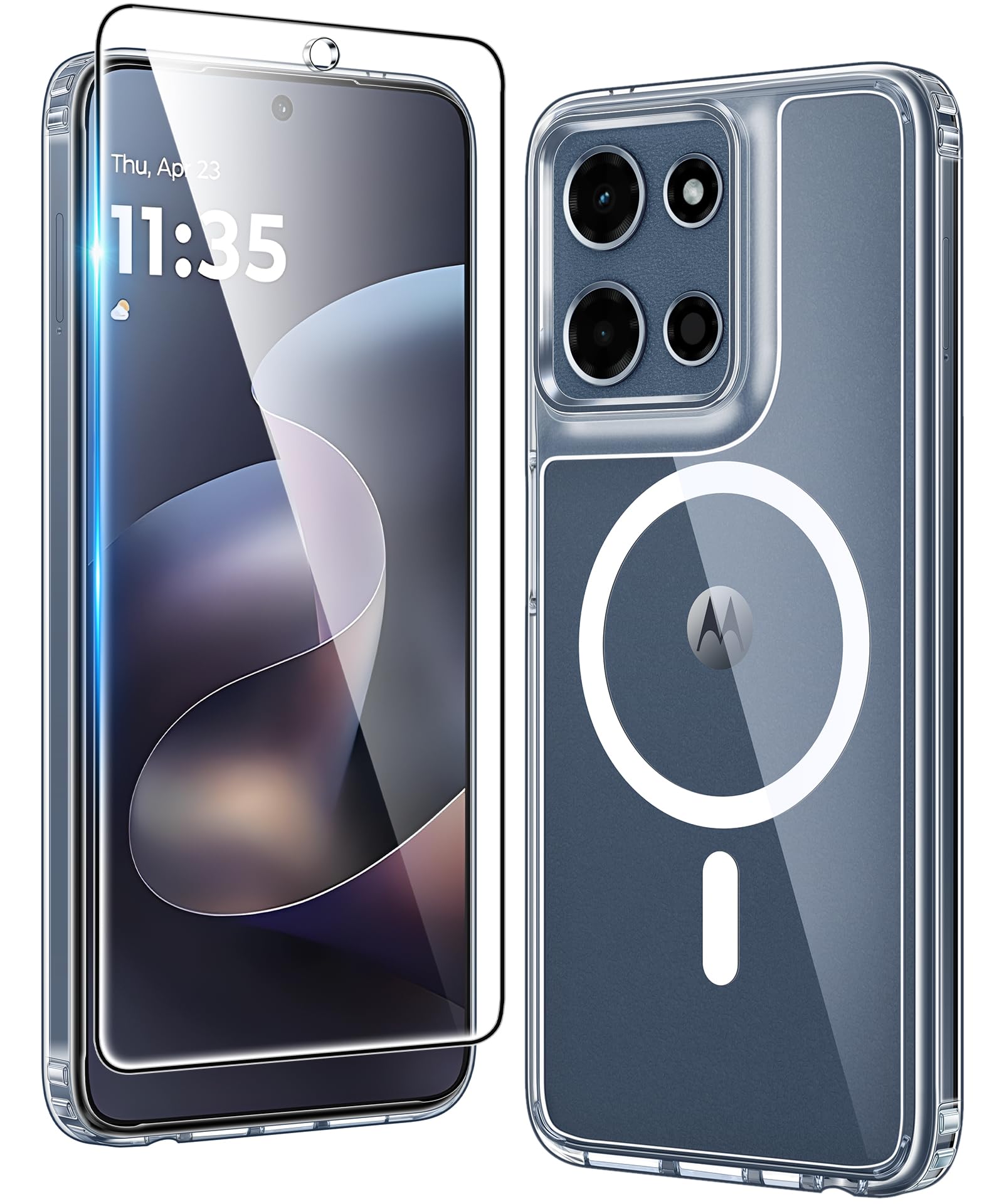 FNTCASE for Moto G 2026/2025 Case Moto G Play 2026 Clear Magnetic Case | Compatible with Magsafe, Screen Protector, Anti Yellowing, Military Grade Drop Protection, Shockproof, Transparent Cover