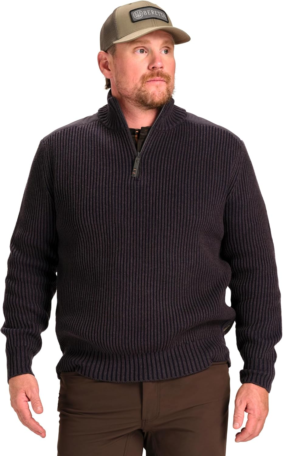 Beretta Men's Dover Tech Wool Blend Half-Zip Hunting Shooting Sweater with Nylon Shoulder and Elbow Inserts