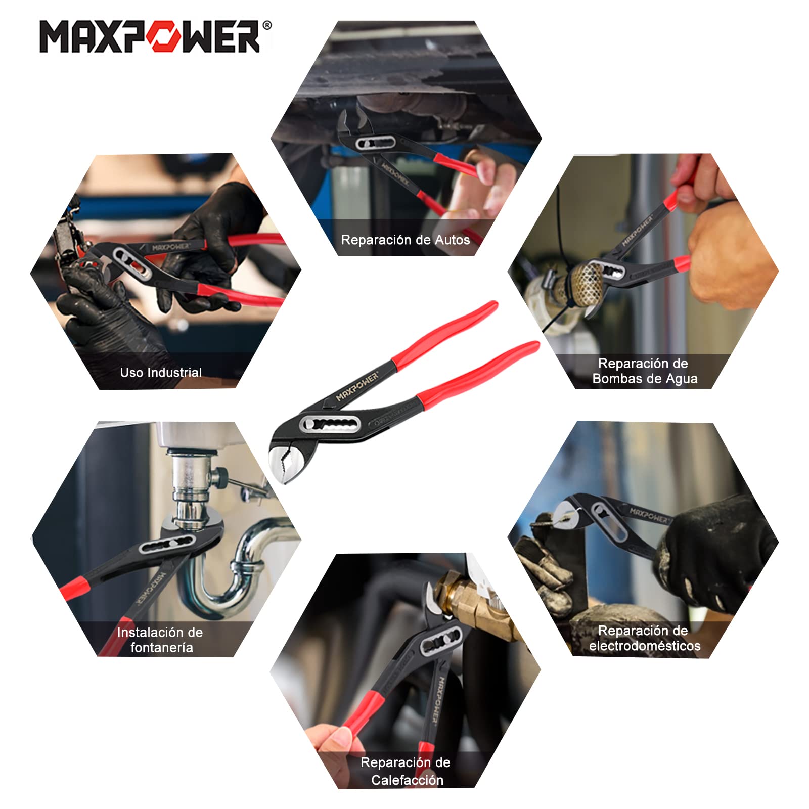 MAXPOWER 250mm Alicates Extensibles, Lengüeta y Ranura con Botón de Ajuste Rápido/Alicate de Pico Loro Ajustable/Tenaza Para Bomba de Agua Industriales de Apertura Múltiple