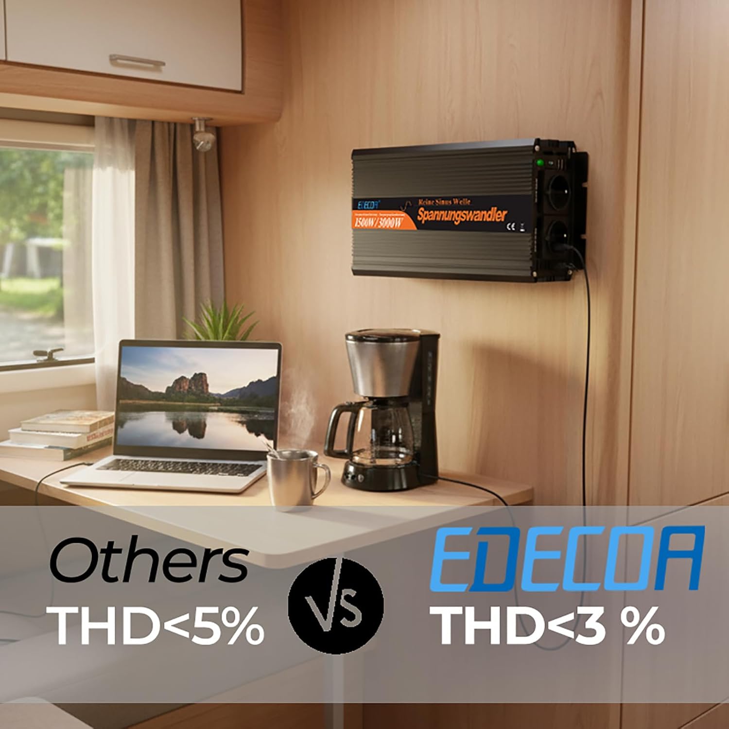 EDECOA inverter connected to various 12V battery types: AGM, Gel, FLD, Lithium