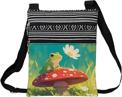 Mushroom Frog Messenger Bag Small Ethnic Pattern Printed Adjustable Strap Crossbody Zipper Bag Mushroom Frog Phone Bag Wallet Cute Shoulder Handbag for Women Friends -4