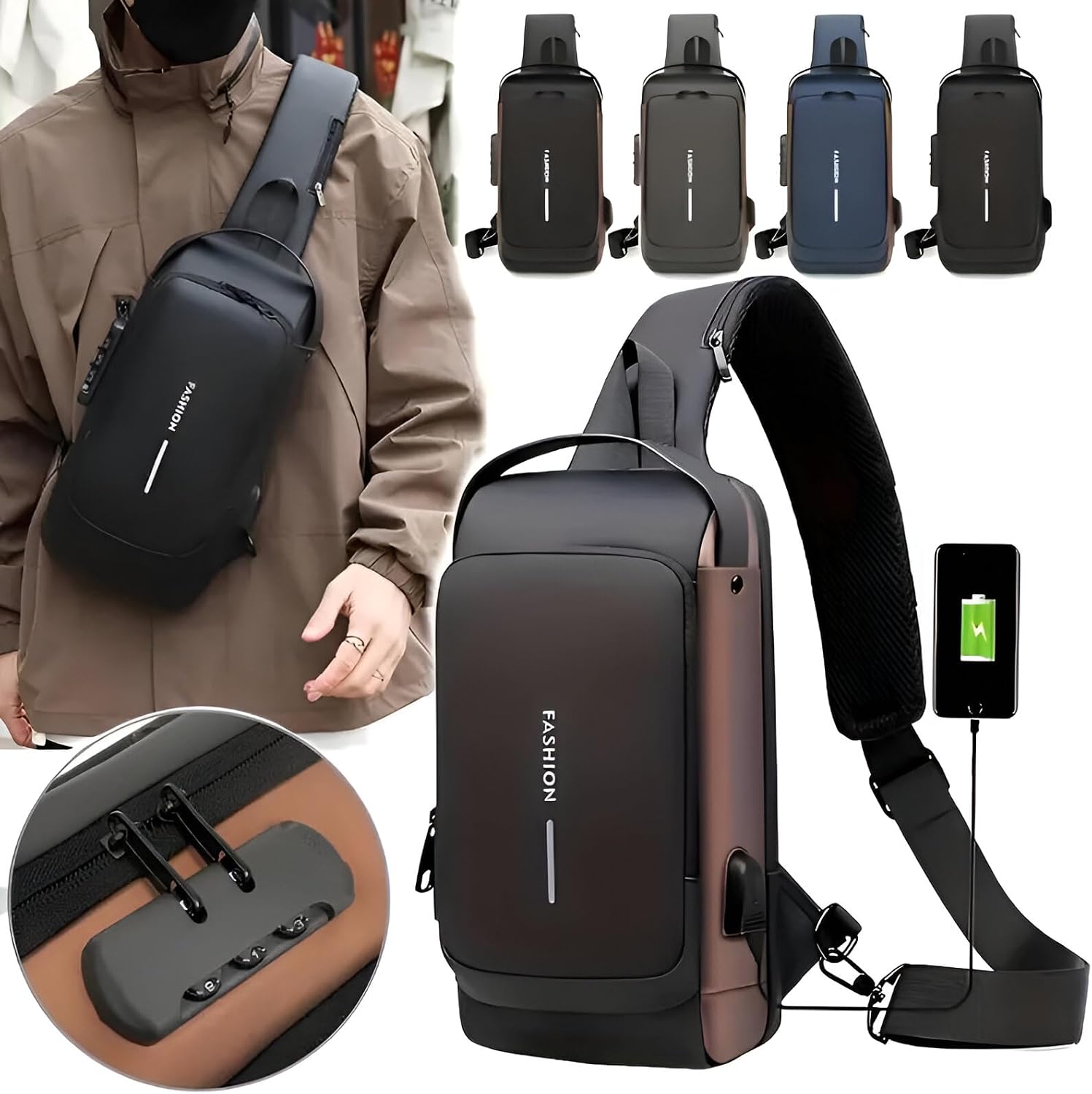 Mochila Premium Antifurto Com Senha, USB, Resistente À Água, VARENZIA Mochila Premium Antifurto Com Senha, USB, Resistente À Água, VARENZIA
