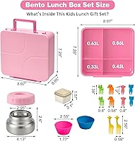 Vista 6 de Bento Lunch Box with 9.5 oz Soup Thermo, Kids Leakproof 4 Compartments Bento Box with Silicone Cupcake,Fruit Fork,Spoon and Sauce Cup,Insulated Food