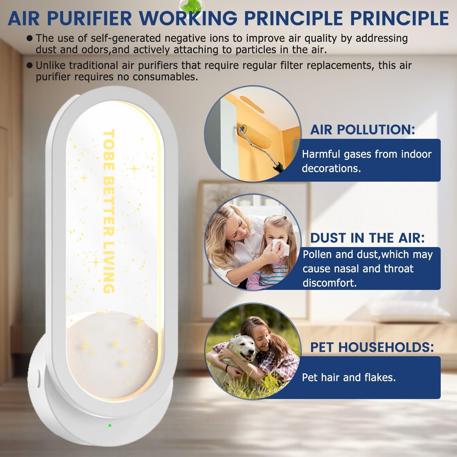Lot de 4 purificateurs d'air à brancher pour la maison - Générateur d'ions négatifs portables - Désodorisant ionique pour les odeurs d'animaux domestiques, les odeurs de cuisine, la poussière, la