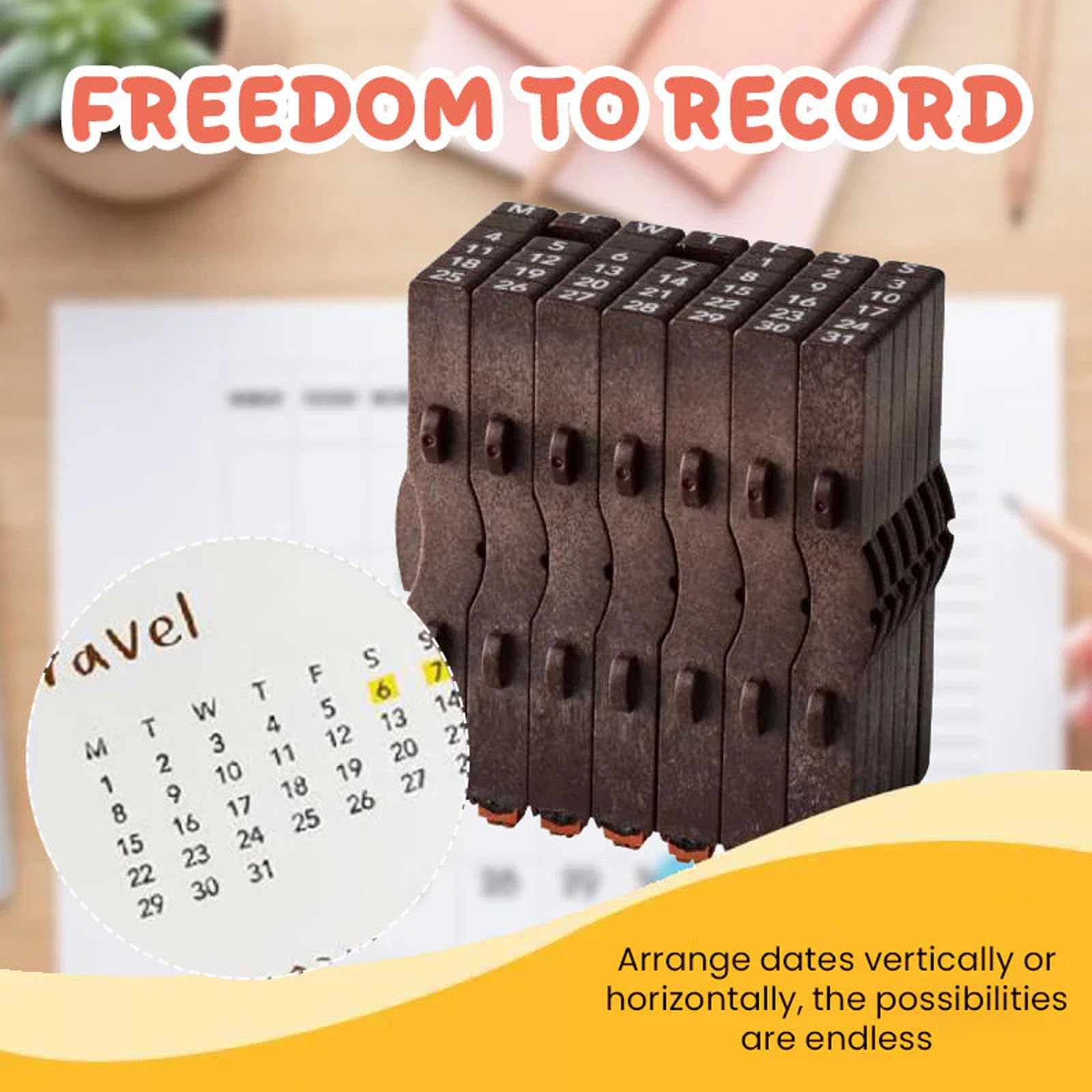 Sello de rodillo profesional para calendario de escritorio con impresiones de números transparentes para archivos de contrato, oficinas sostenibles, accesorios de calendario