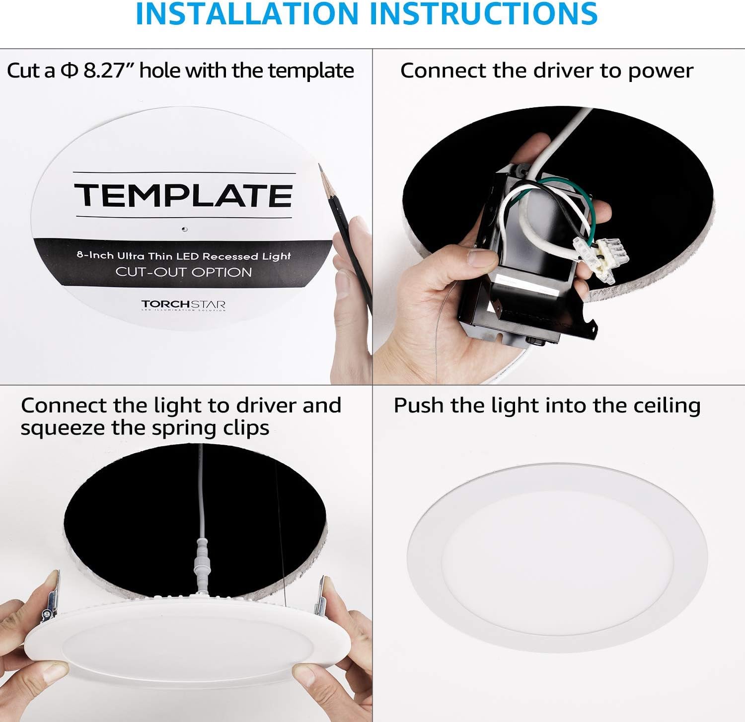 40% Off Discount TORCHSTAR 8 Inch LED Recessed Lighting with J-Box E-Star Series, Slim Panel Downlight Dimmable, 18W CRI90+, 3000K Warm White, ETL & Energy Star Listed, Pack of 6