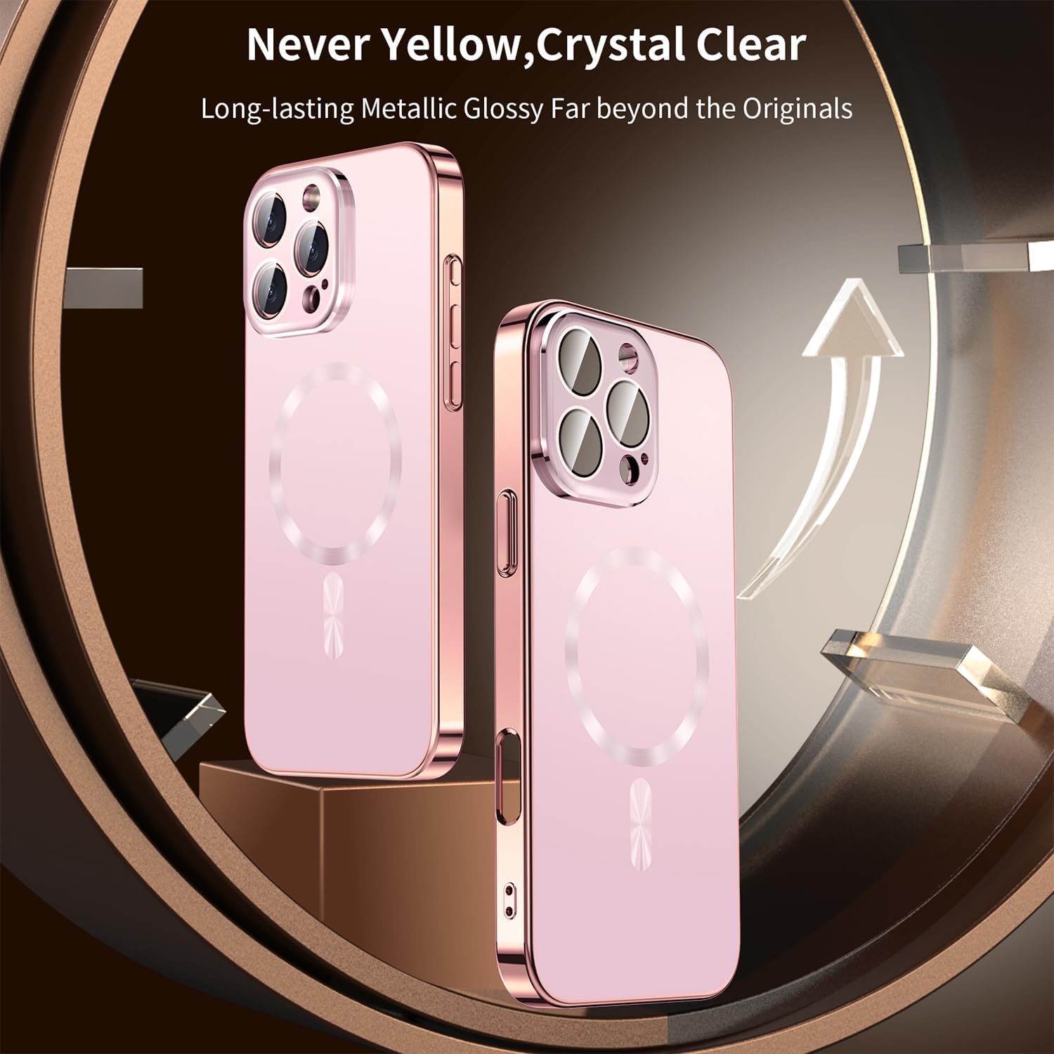 Privacy Case for iPhone 16 Pro Max Case with Privacy Screen Protector & Full Camera Cover[Non-Yellowing] Slim Shockproof Metallic Glossy Luxury Girl Women for 16 ProMax-Pink - Image 3