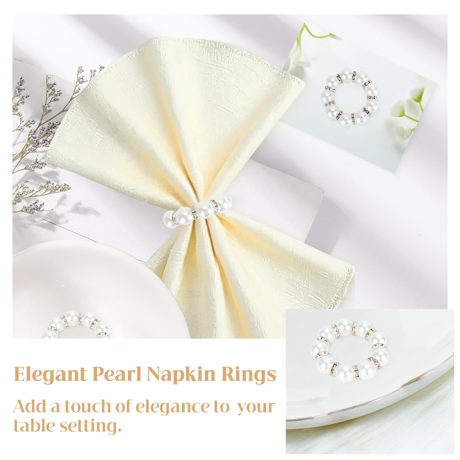 Anelli portatovaglioli con perle, 60 pezzi, con fibbie, tovaglioli, anelli allungati, con strass, portatovaglioli, fermagli per tovaglioli, decorazione da tavolo per cene, matrimoni, banchetti e feste