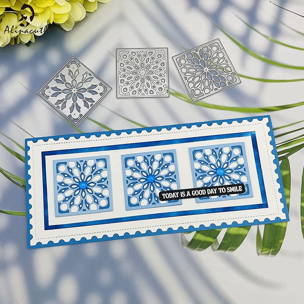 Alinacutle Hexagon & Square Layered Card Background Metal Die Cut, Layering Cutting Die,Paper Craft Die-Cuts,Scrapbooking Cutting,DIY Card Metal Punch Template,TTL 18PC Dies