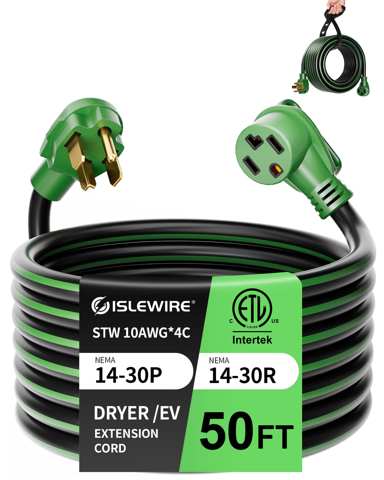 Amazon.com: islewire 30-Amp 4-Prong Dryer EV Extension Cord, 50