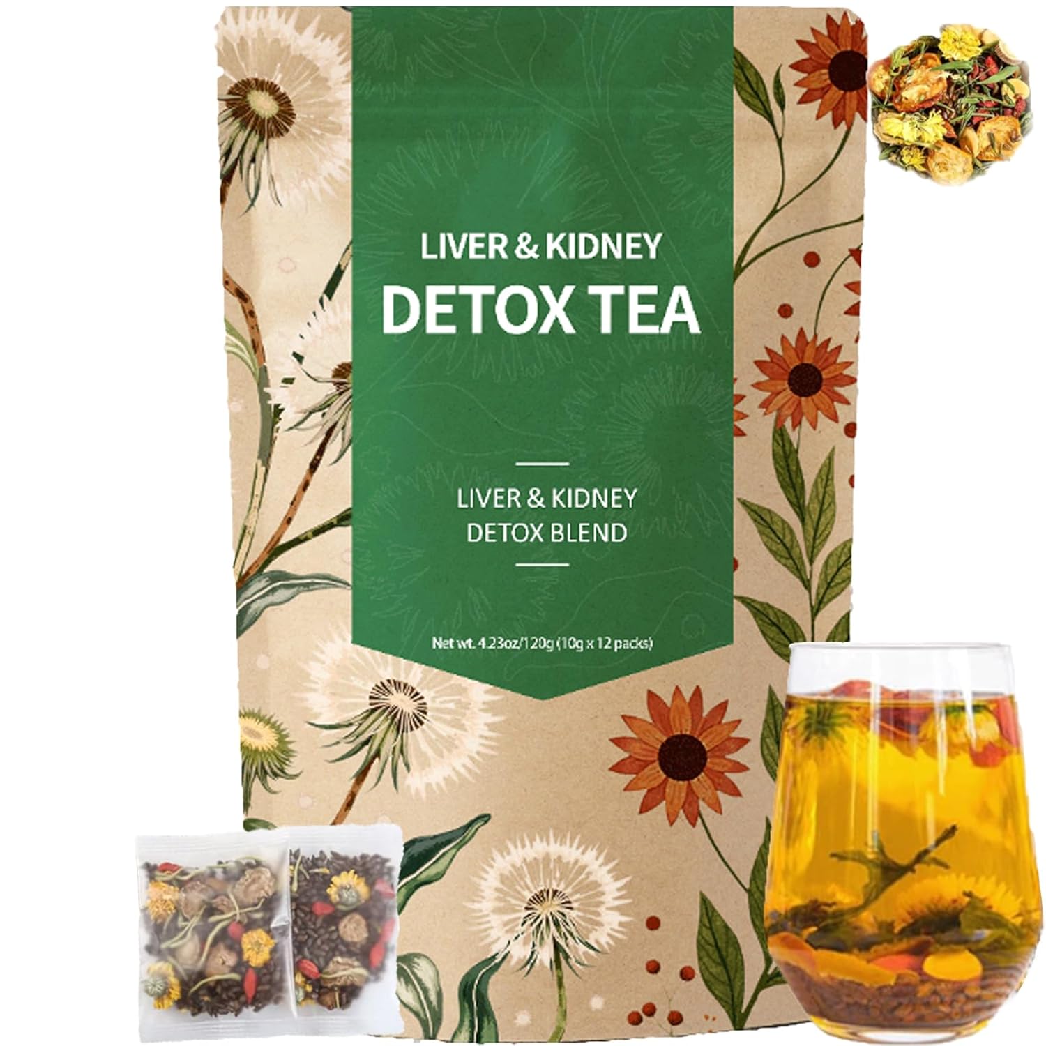 Liver & Kidney Detox Tea – Dandelion Wolfberry Tea, 7 Herbal Ingredients Blend, Goji Berry Chrysanthemum Chinese Cassia Seed Kidney Cleanse (1)