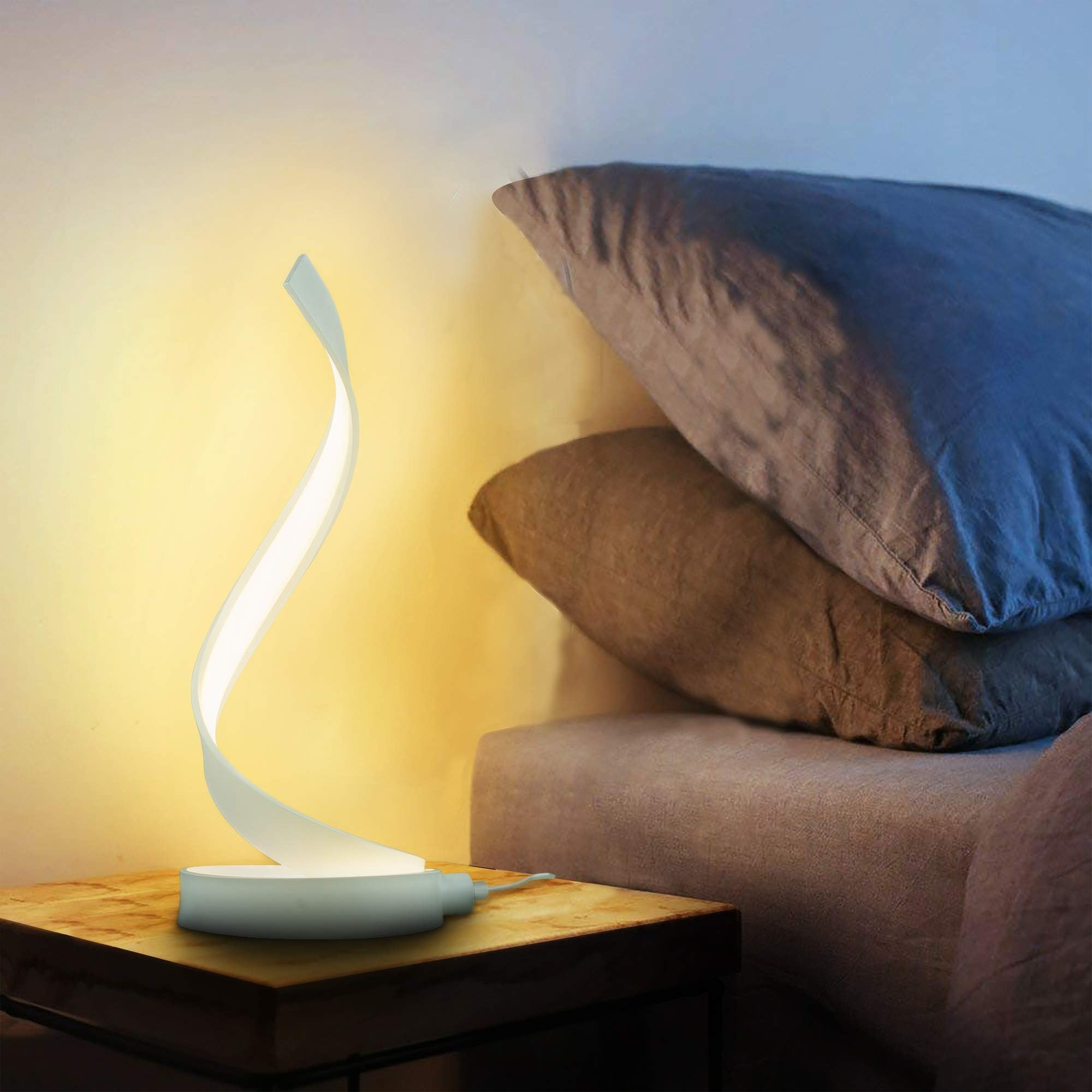 Makion New Dimmable Spiral LED Table Lamp, Modern Contemporary Minimalist Curved Led Bedside Table lamp for Bedroom Living Room, Dimmable & Touch Control Light, Warm White, 15w