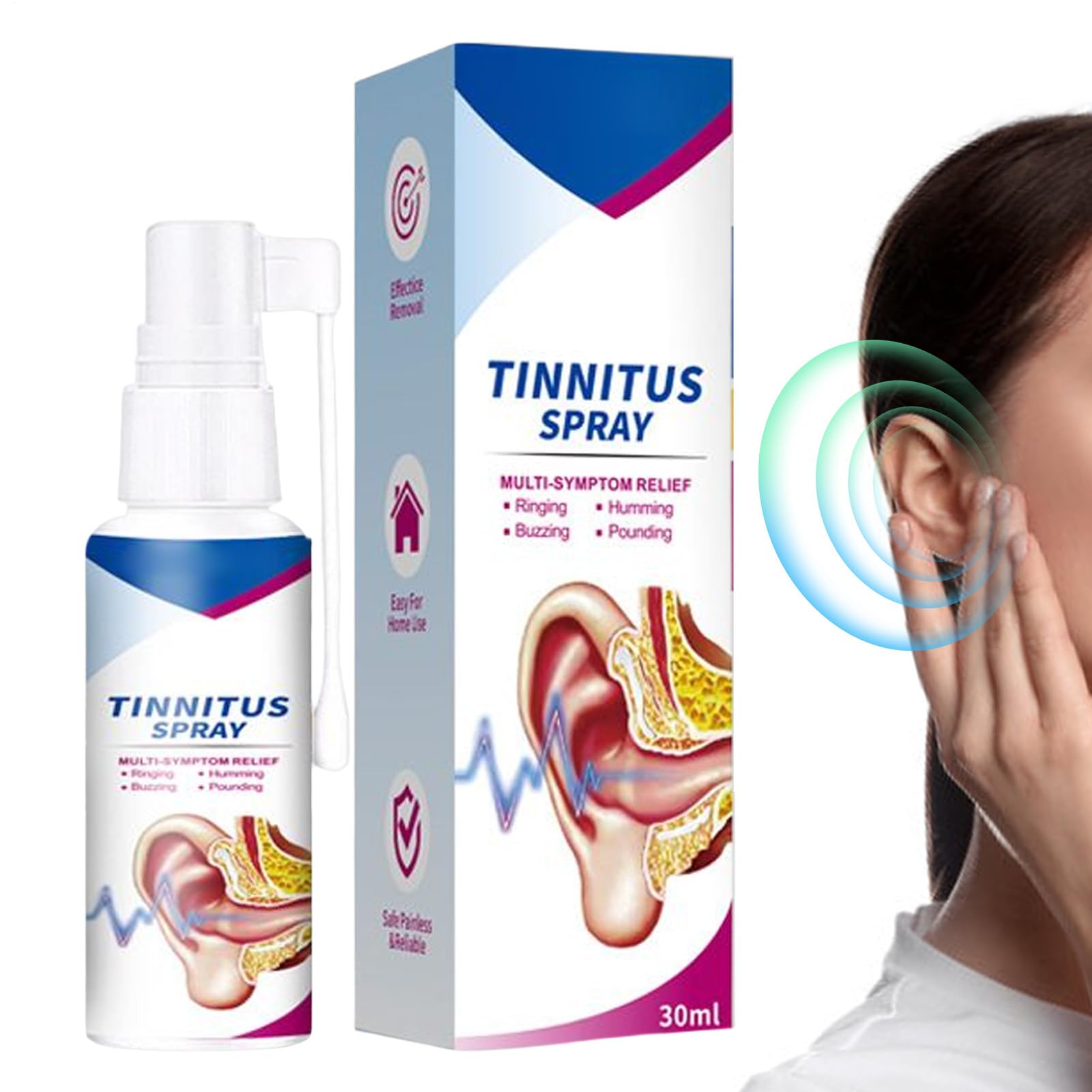 Spray uditivo, 30 ml, spray portatile per alleviare il rumore, per il ripristino 'udito, per bambini, uomini, adulti, all'aperto, viaggi, casa