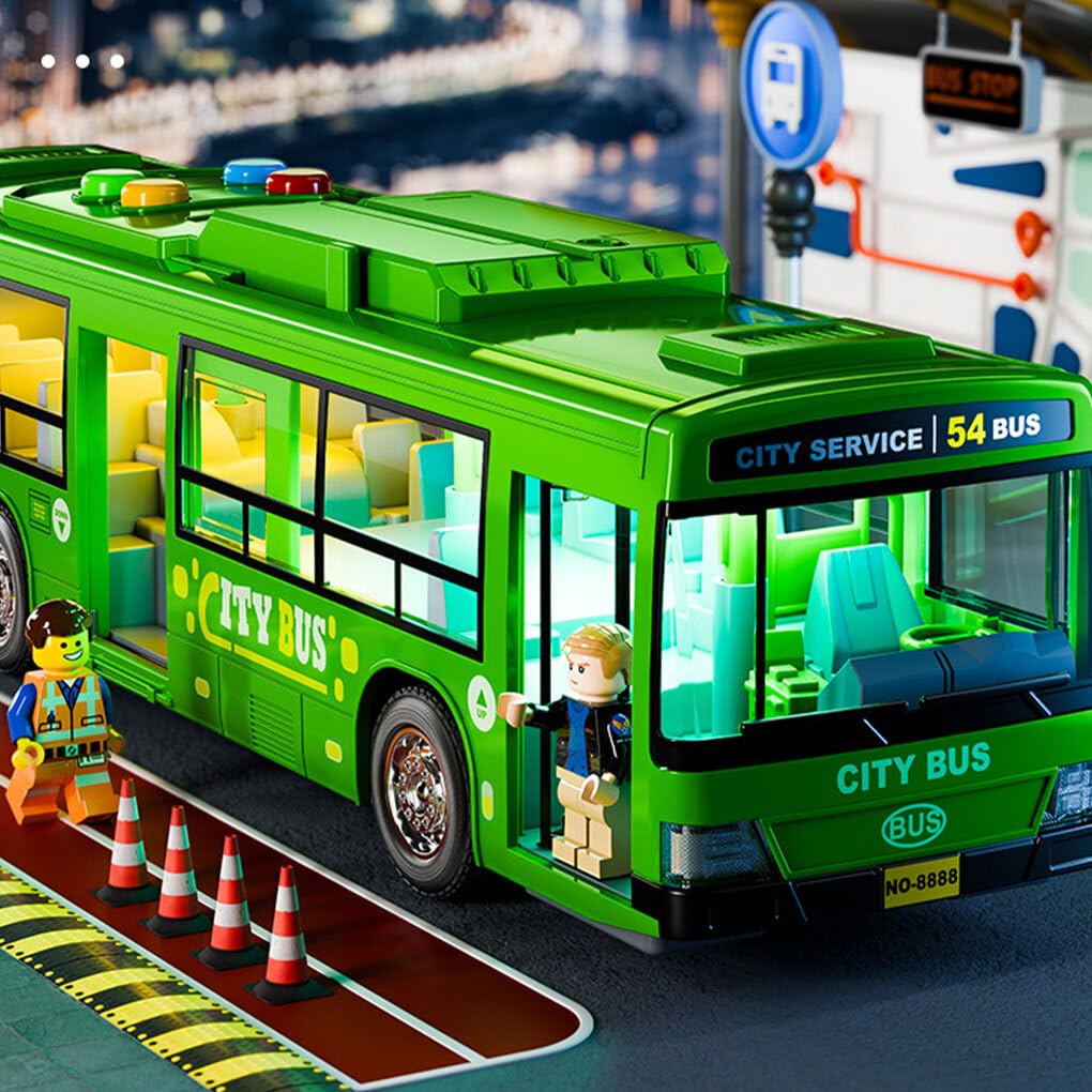 Großer Bus Spielzeug, Realistische Simulation und Geschichtenerzählen, Audiovisueller Selbstfahrender Bus aus Kunststoff, Grün, Für Kinder
