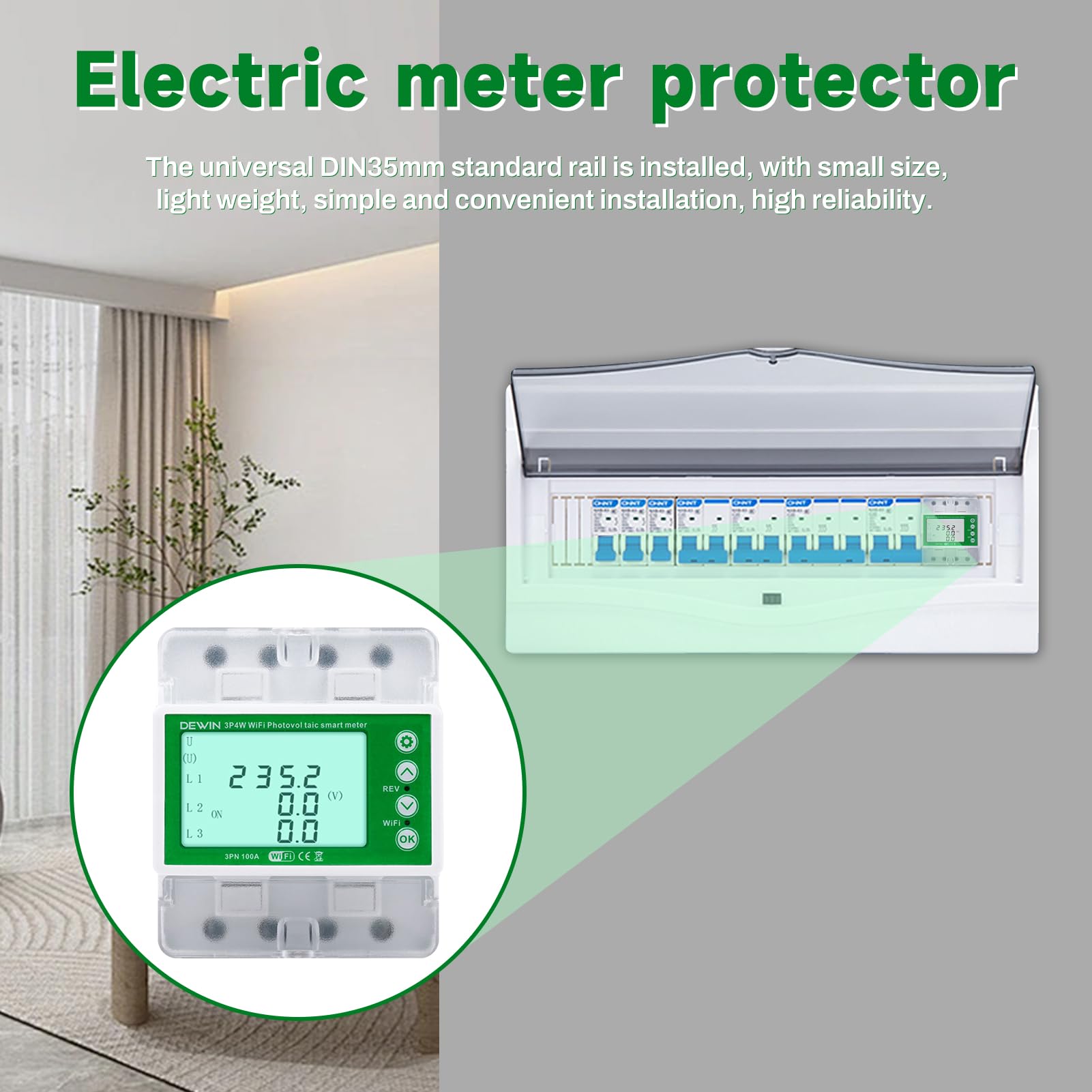 Contador Eléctrico Trifásico, Contador Inteligente Bidireccional Tuya WiFi con Protección Contra Sobretensión y Contra Sobrecorriente Contador Inteligente 100 A 380VCA Blanco