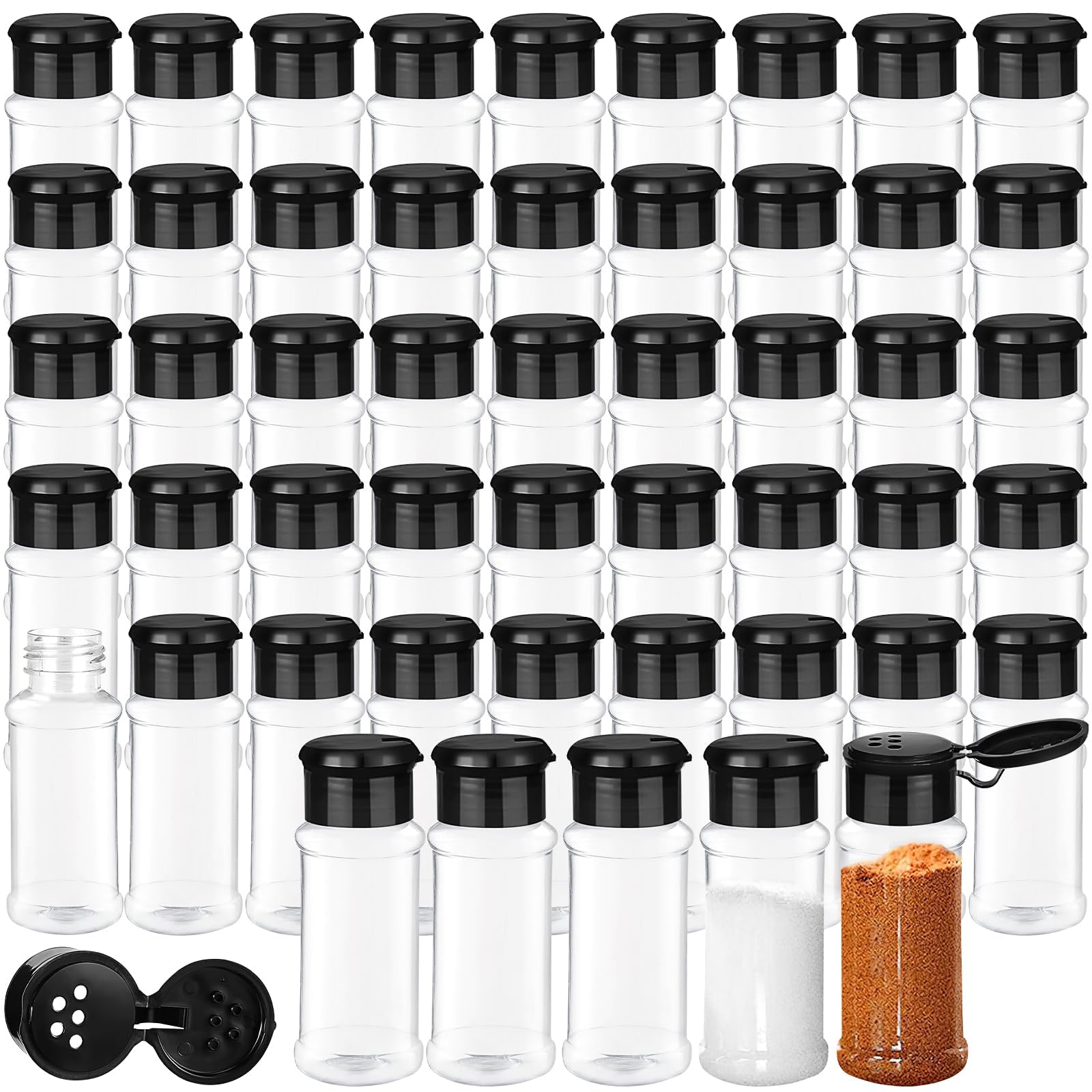 LYCN 50 Pieces Plastic Spice Jars with Shaker Lids, 3.3 oz/100 ml Clear Plastic Seasoning Containers Empty Plastic Spice Bottles Reusable Seasoning Jars for Spice, Herbs, Powders