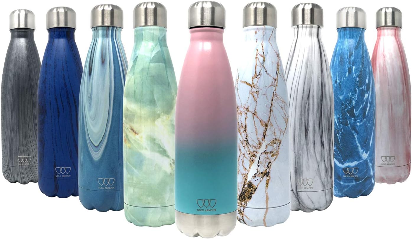 Gold Armour Stainless Steel Vacuum Insulated Water Bottle, Leak Proof Double Walled Cola Shape Bottle, Keeps Drinks Cold for 24 Hours and Hot for 10 Hours (Ombre: Tropical Island)